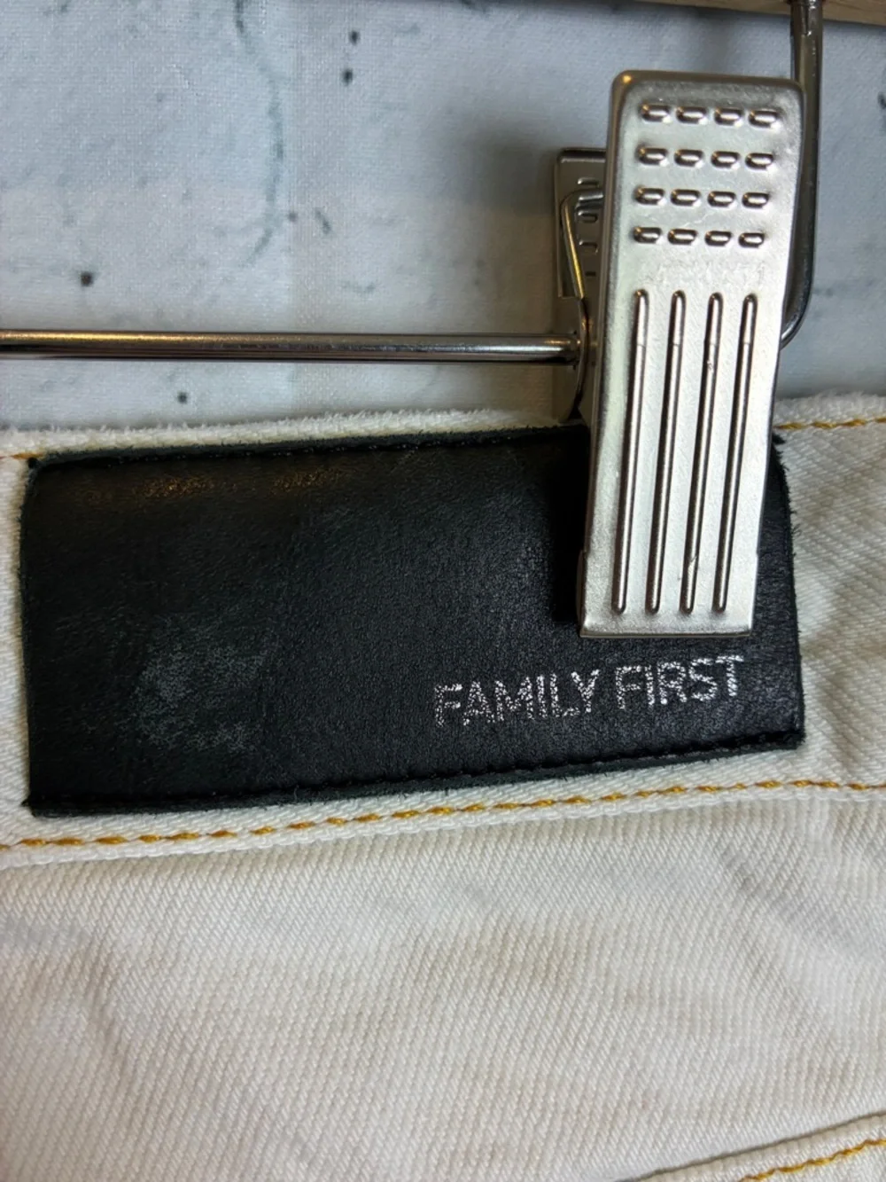 Family First Milano Men Logo Jeans White Black 32” X 32” Italian Preppy Summer